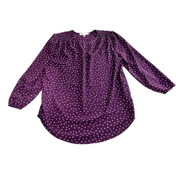Women's fun 2 fun Blouse Sz M Purple Polka Dot V-Neck 3/4 Sleeve Loose Top - Picture 4 of 7